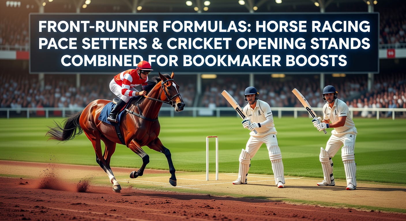 A dynamic split image showing a horse surging ahead in a race on the left and two cricket openers celebrating a century stand on the right, symbolizing pace dominance in both sports