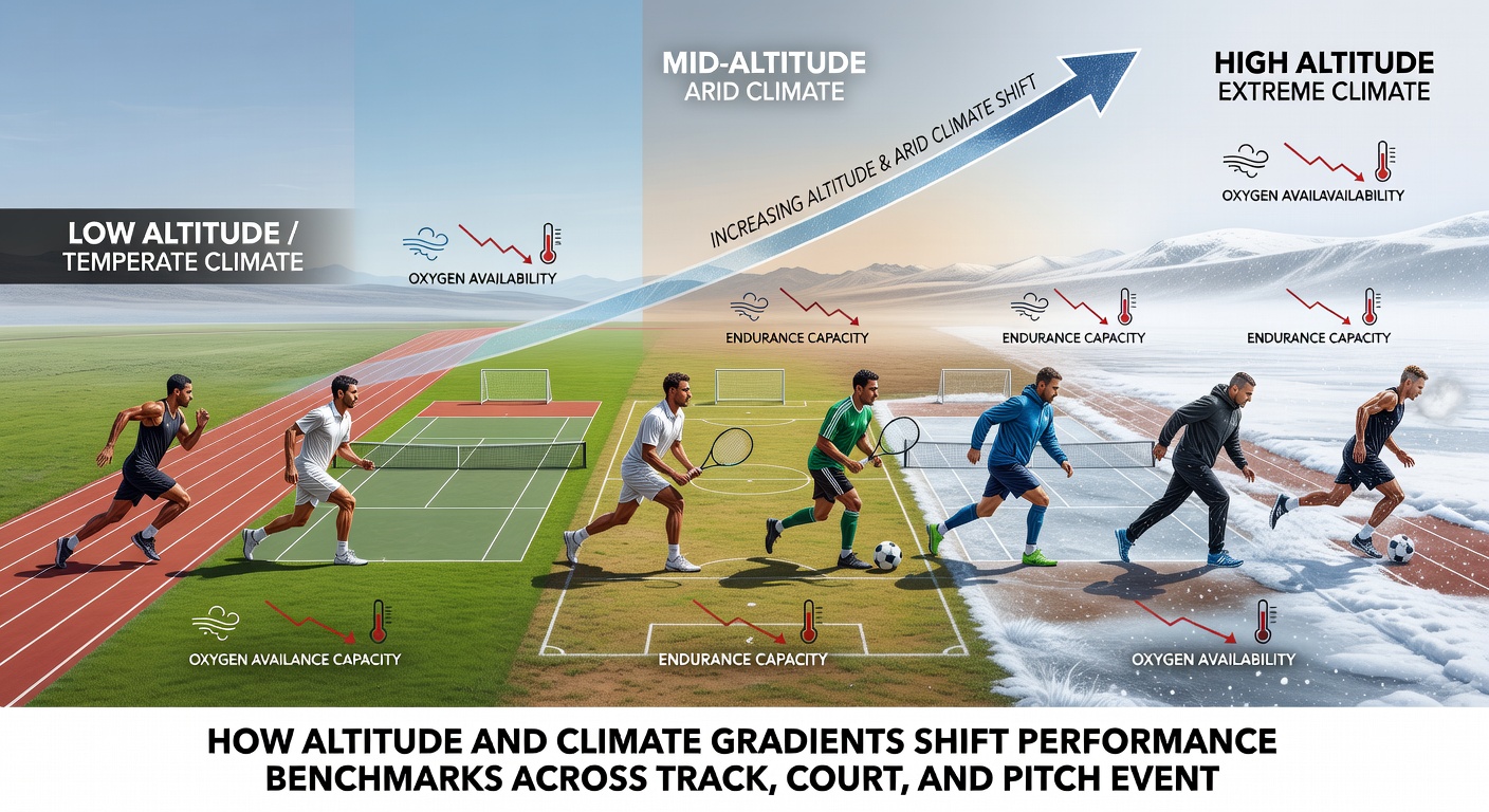 Cricket pitch and football field under varying climate conditions with players adapting movement patterns