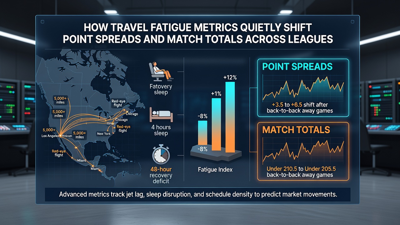 Detailed chart comparing team performance before and after long-distance travel across multiple leagues