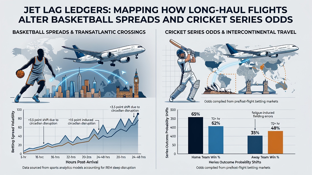 Cricket series schedule with overlaid flight paths and odds movement graphs