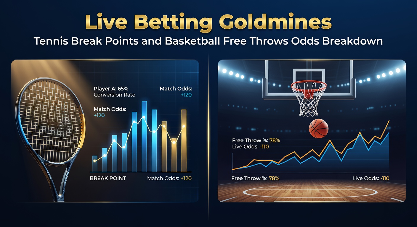 Tennis player at break point during a intense match, with live odds overlay on screen