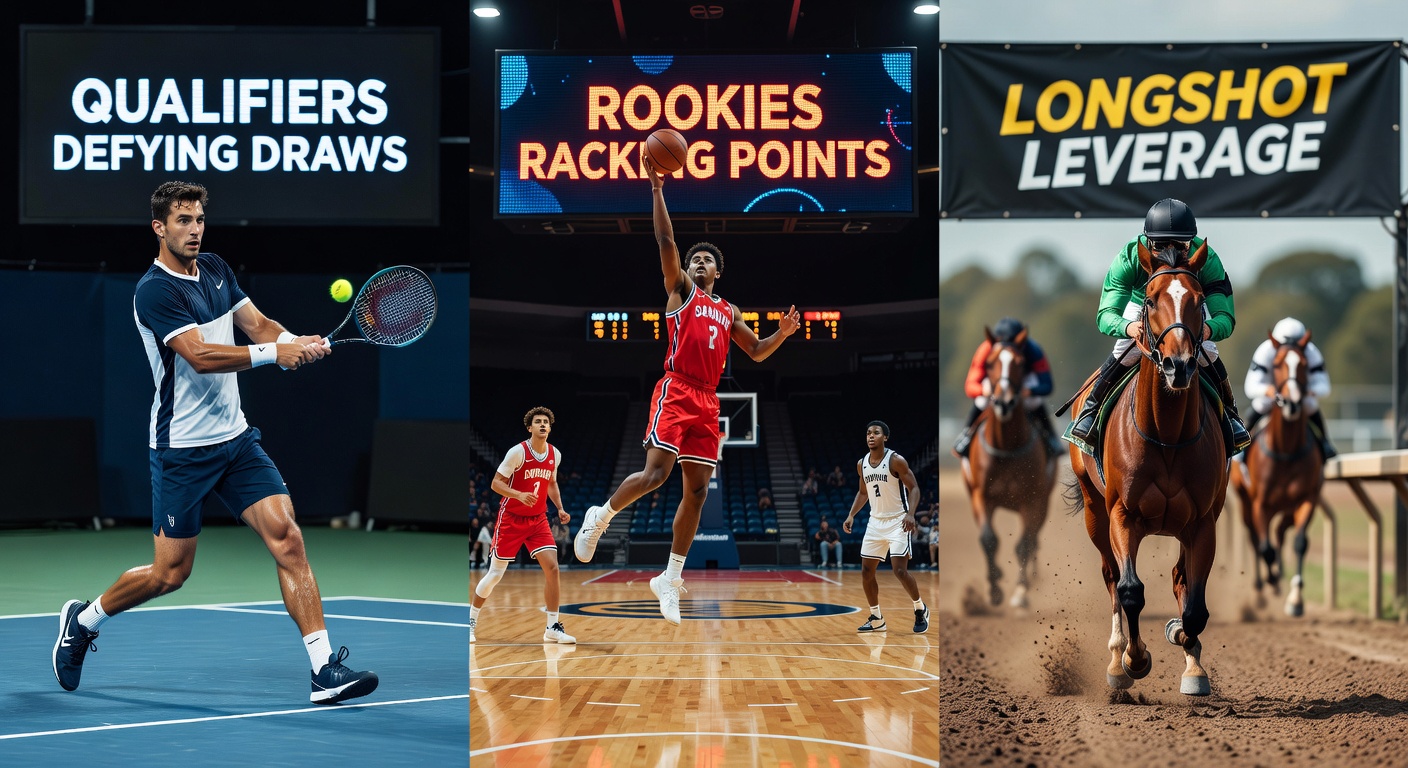 Basketball rookie dunking in NBA playoff game amid roaring fans, with scoreboard highlighting career-high points and upset momentum