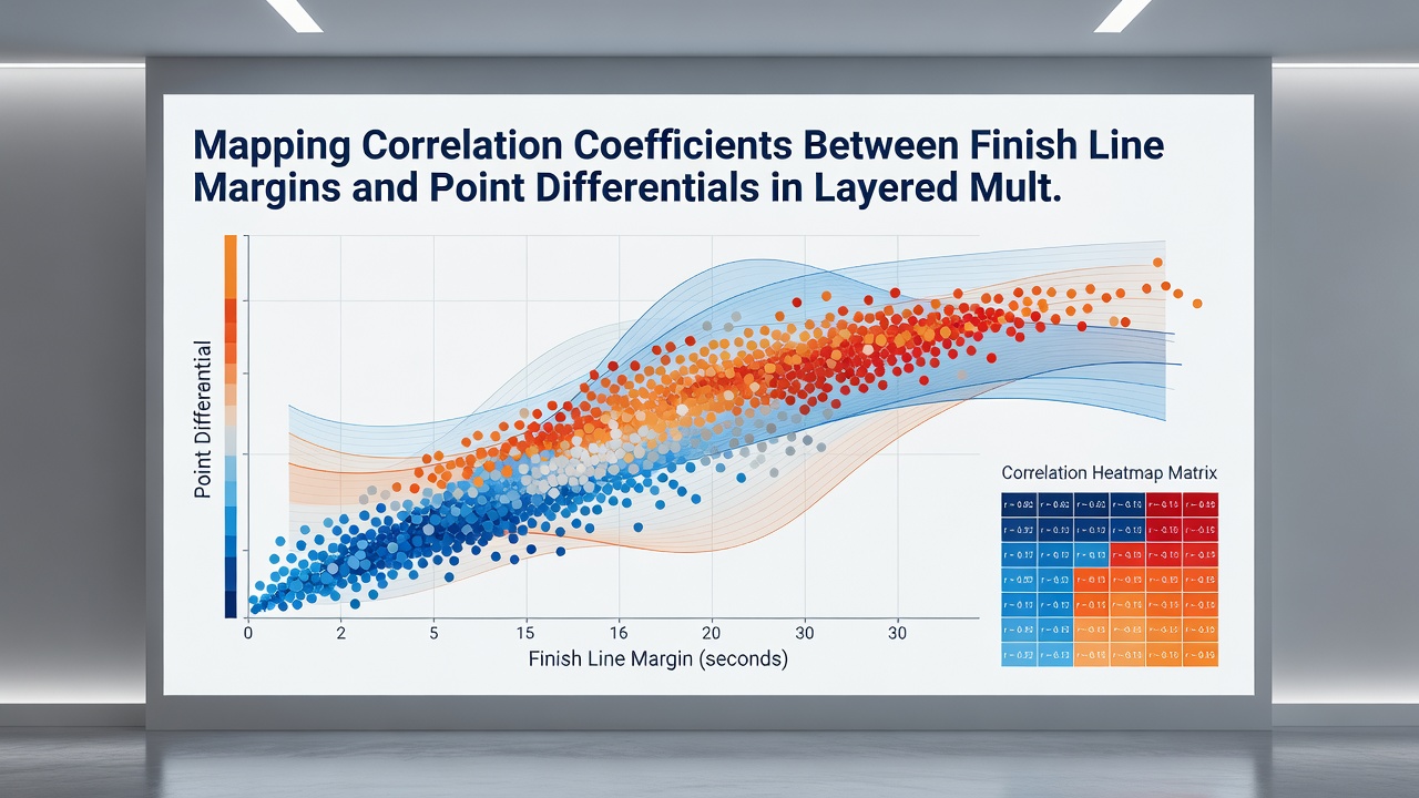 Heatmap showing correlation strength between finish line margins and point differentials across layered multi-sport selections