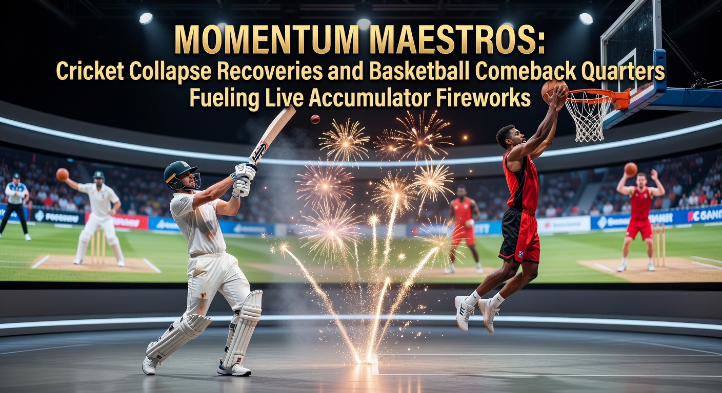 Cricket players celebrating a recovery from batting collapse during an intense match, with scoreboard showing dramatic turnaround