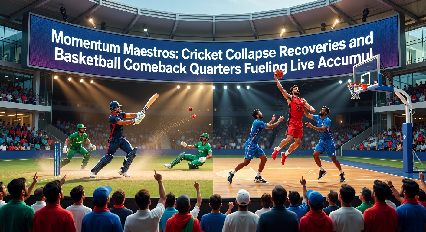 Basketball players executing a dramatic comeback in the final quarter, crowd roaring as the scoreboard flips in their favor