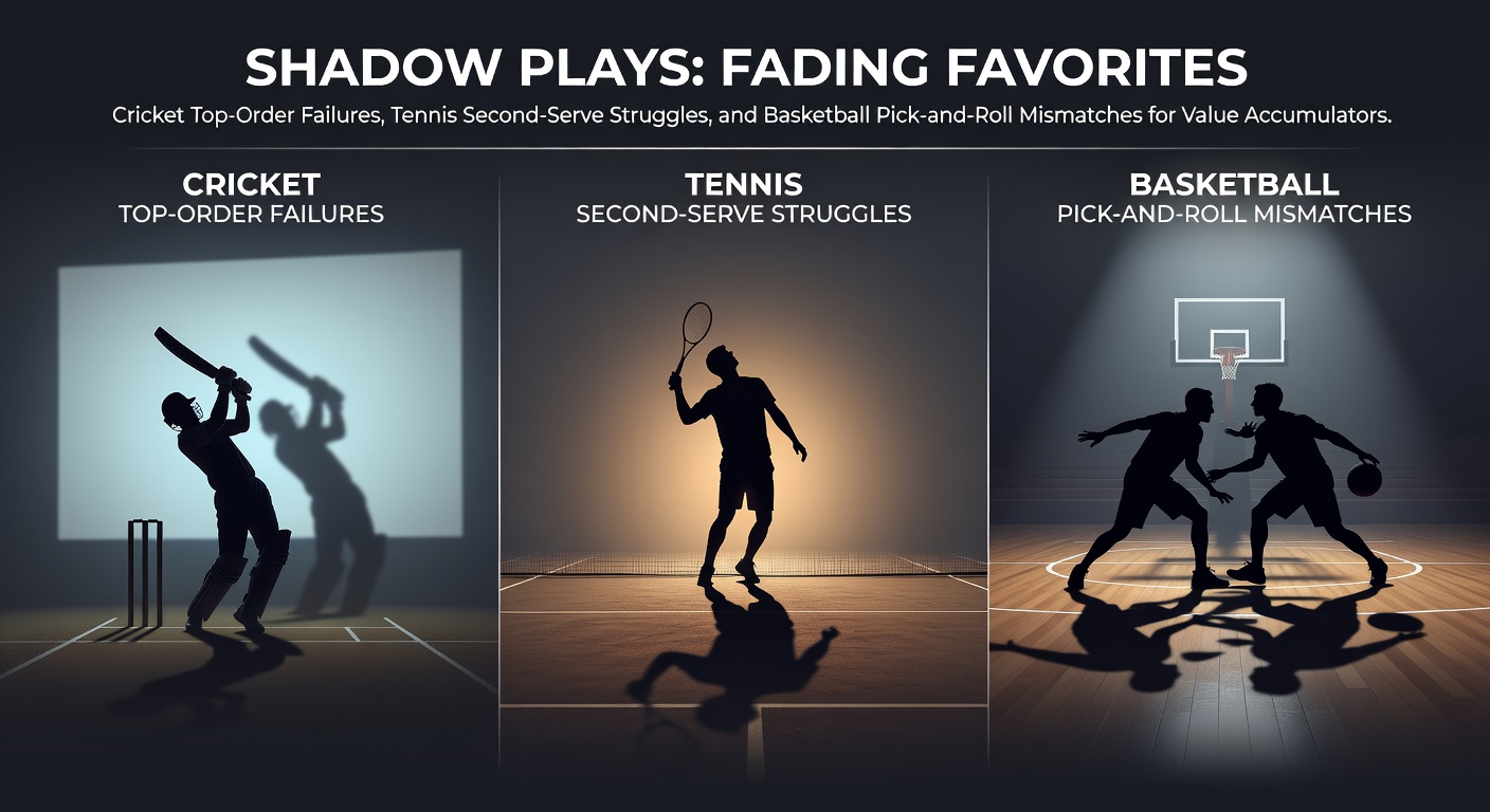 Cricket batsman facing a top-order collapse under stadium lights, highlighting vulnerability in accumulator betting scenarios