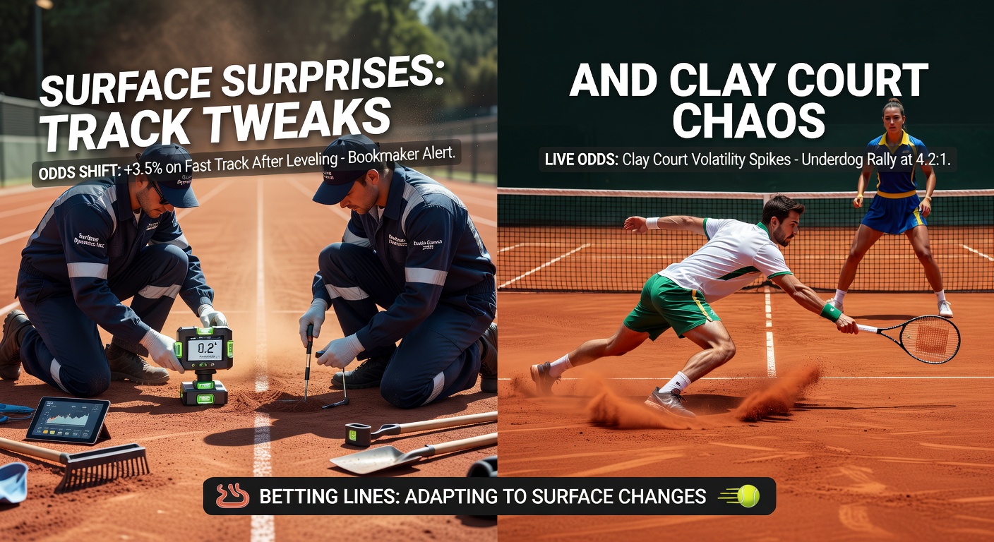 Close-up of tennis ball skidding on clay court during a intense rally, symbolizing betting line disruptions
