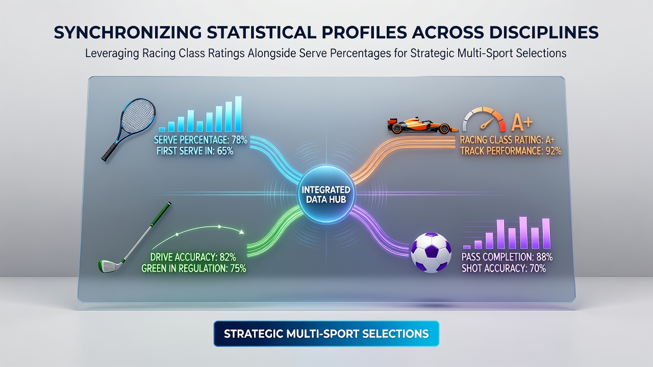 Statistical profiles showing racing class ratings and tennis serve percentages side by side for cross-sport analysis