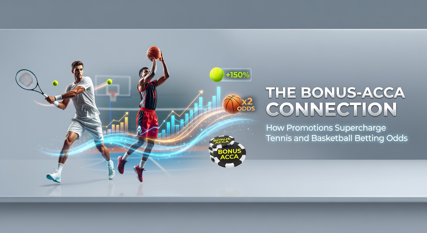 Tennis player serving on court with overlaid betting odds and bonus icons highlighting accumulator promotions