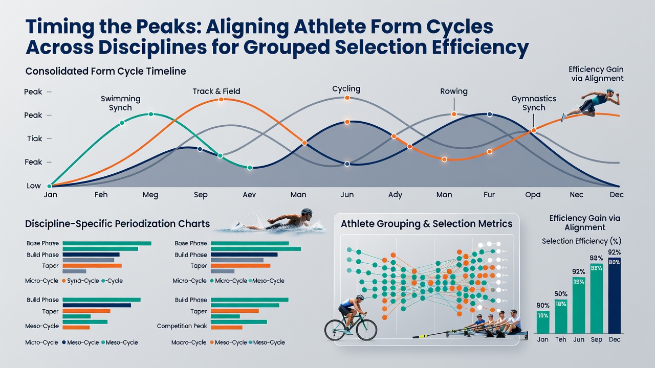 Coaches analyzing synchronized training logs and recovery metrics on a digital dashboard for cross-discipline athlete groups