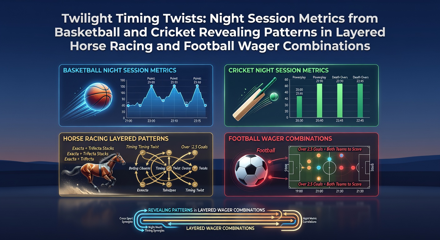 Night session basketball court under lights with overlaid betting metrics charts