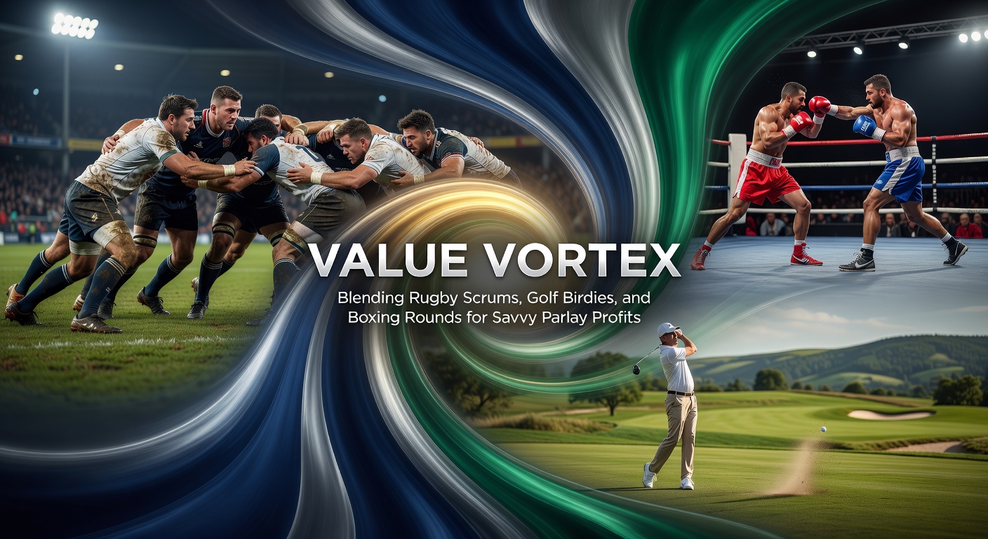 Dynamic rugby scrum clash under floodlights, highlighting the physical intensity that drives parlay value in multi-sport bets