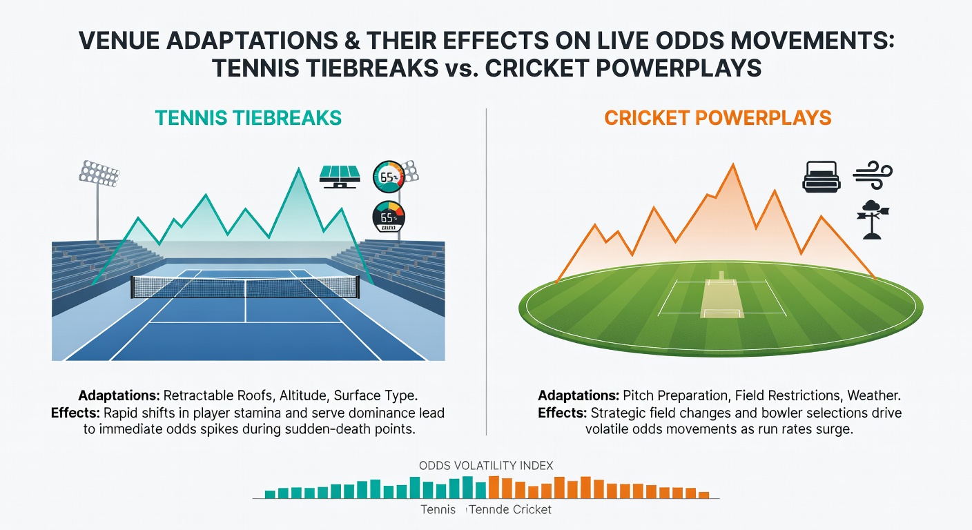 Cricket pitch conditions during powerplay phases showing venue impact on scoring and odds adjustments